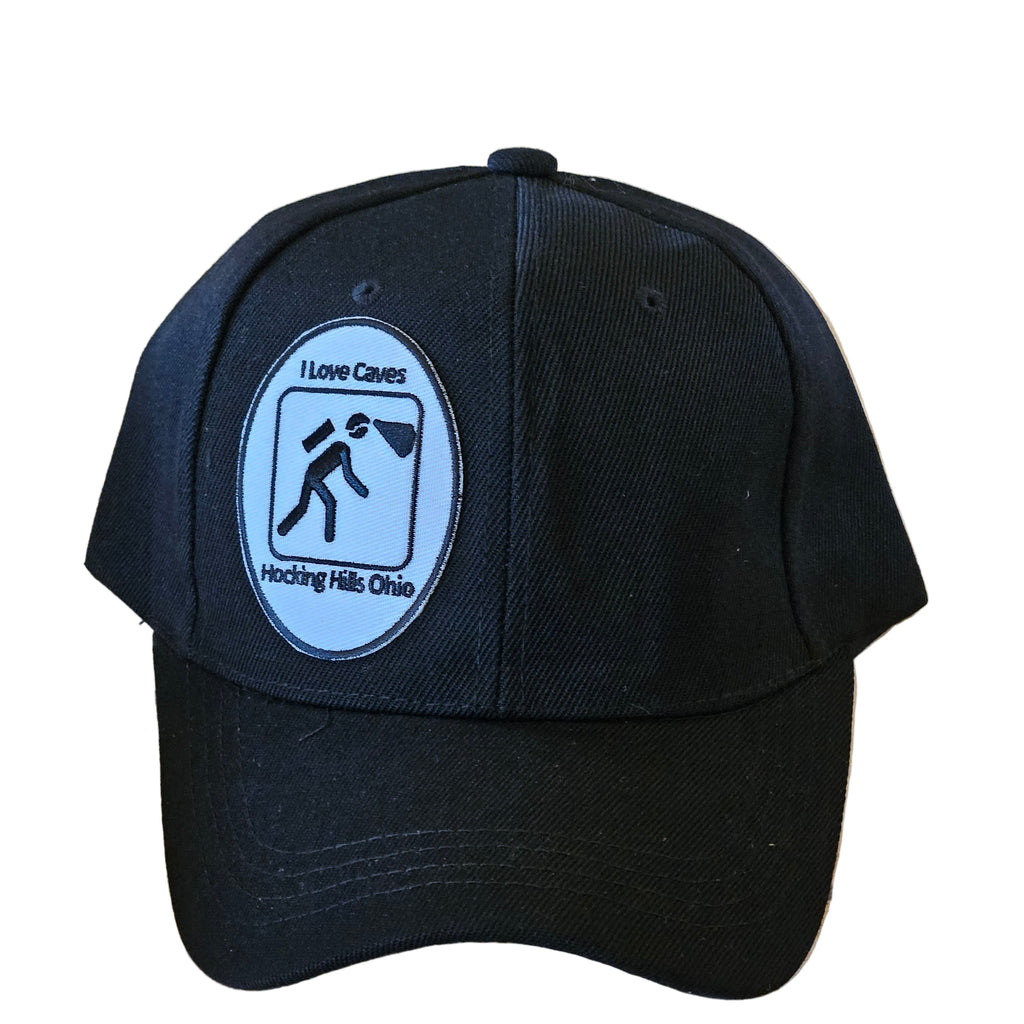 Black cap with a logo on a white surface