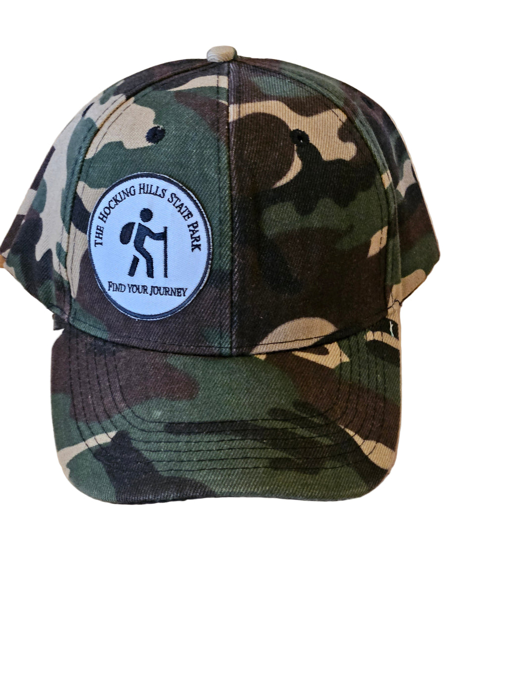 Camouflage cap with a logo on a white surface
