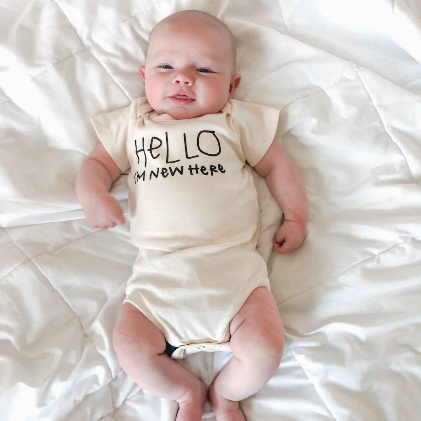 Hello I'm New Here Organic Cotton Baby Bodysuit Short Sleeve