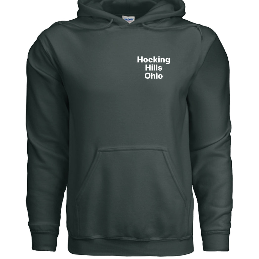 The Hocking Hills Store Official Bigfoot Search Team dark grey cotton-blend hoodie with white text on chest.
