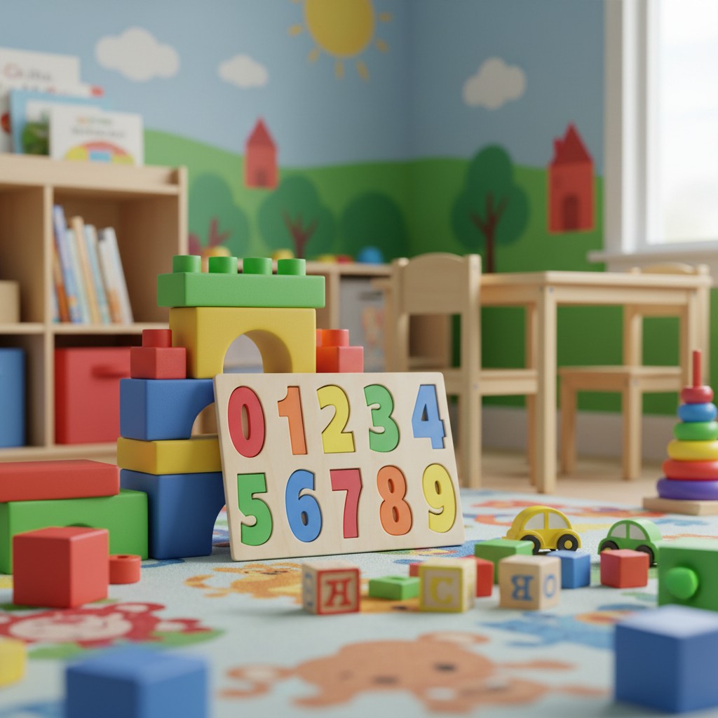 The Hocking Hills Store handmade wooden number puzzle with colorful numbers 0-9. Natural wood educational toy for toddlers.