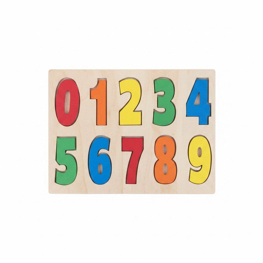 The Hocking Hills Store handmade wooden number puzzle with colorful numbers 0-9. Natural wood educational toy for toddlers.