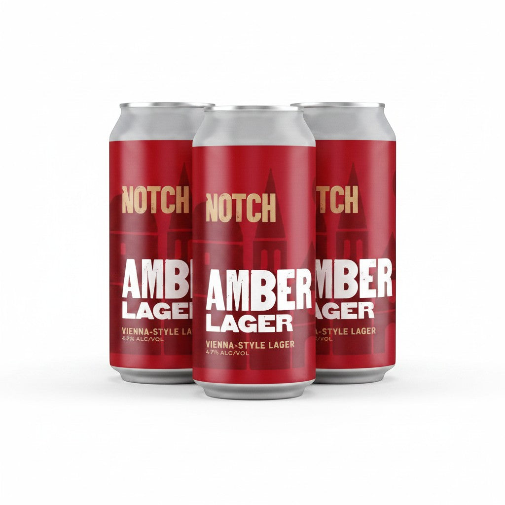 The Hocking Hills Store Amber Lager cans, Vienna-style, 4.7% ABV, with notes of toast, caramel, and pepper.