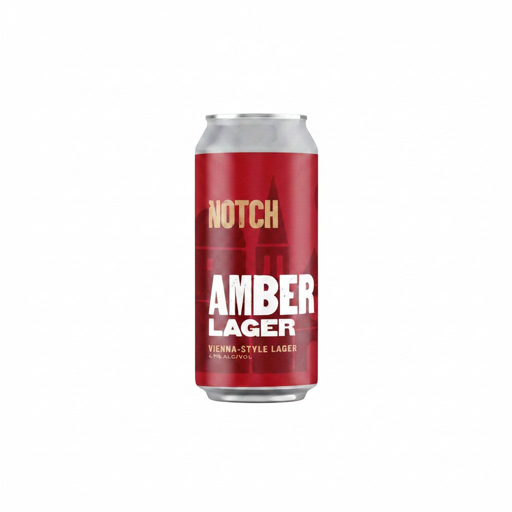 The Hocking Hills Store Amber Lager can, a Vienna-style lager with 4.7% ABV, featuring toast, caramel, and pepper notes.