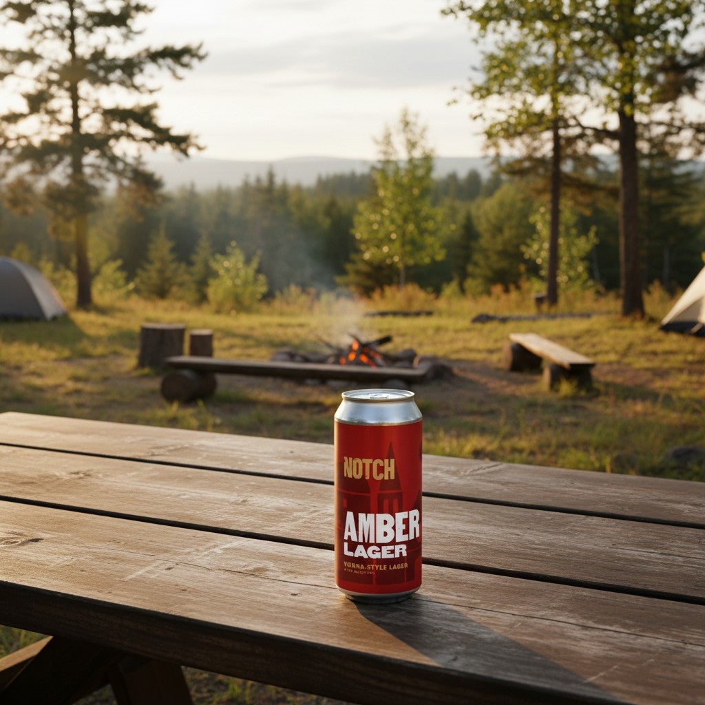 The Hocking Hills Store Amber Lager can, Vienna-style, 4.7% ABV, with notes of toast, caramel, and pepper.