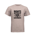 The Hocking Hills Store heather beige graphic t-shirt with Rights Are Given By God Not Government text in black
