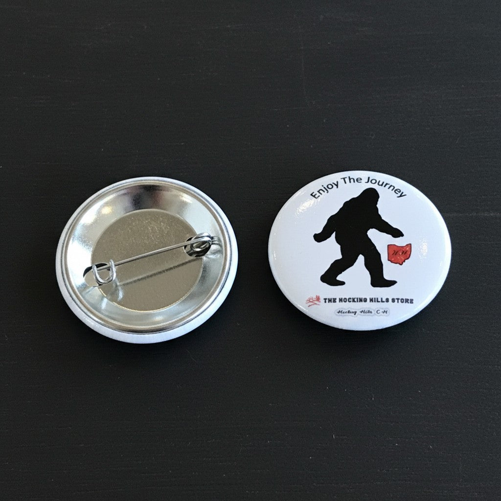 The Hocking Hills Store Bigfoot Enjoy the Journey button with a silhouette of Bigfoot and an Ohio map.