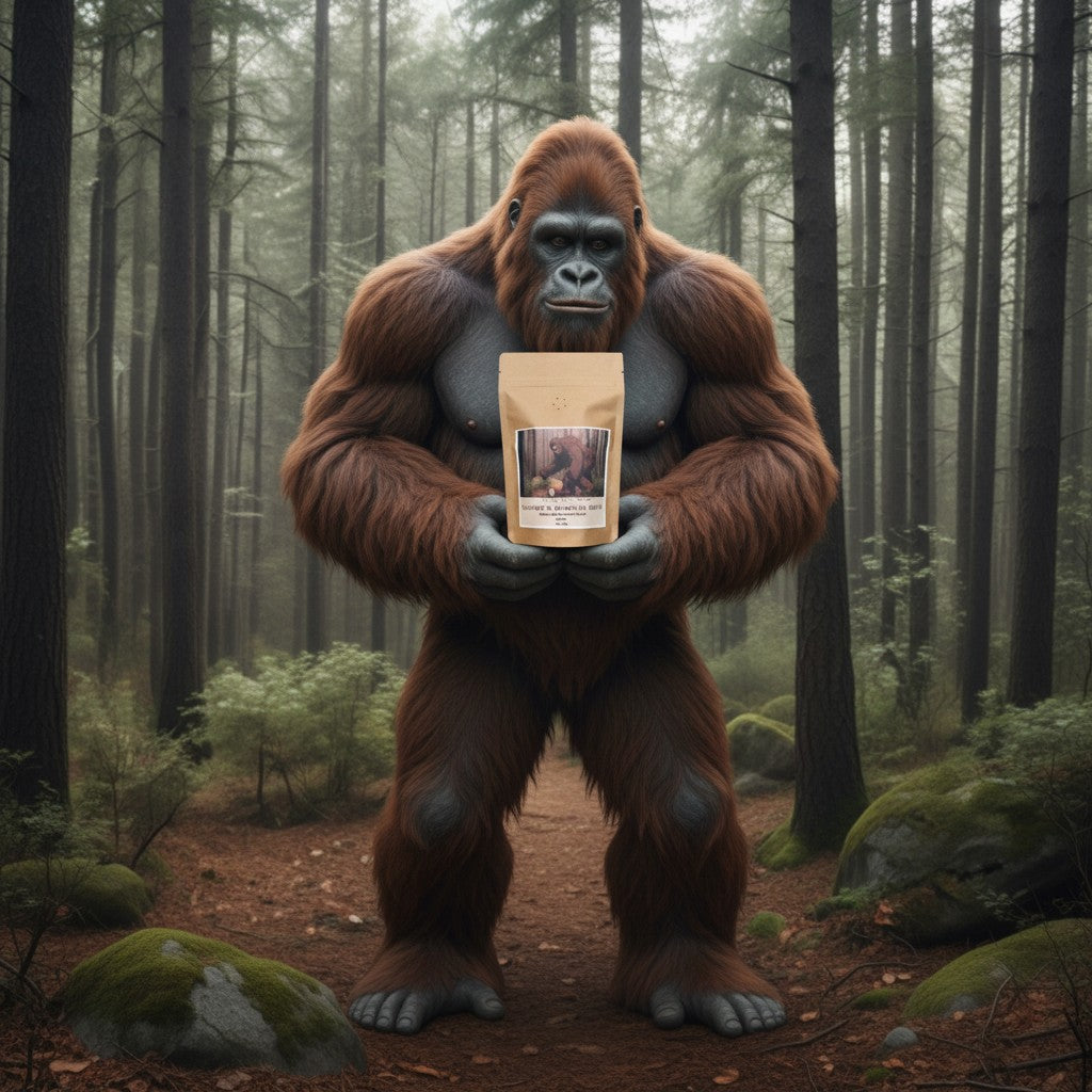 The Hocking Hills Store Bigfoot's Morning Brew medium roast ground coffee in a 4oz kraft bag with a Bigfoot illustration.