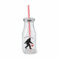 The Hocking Hills Store Bigfoot Glass Sipper with red and white striped straw. Features Bigfoot silhouette and Ohio map.