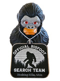 The Hocking Hills Store Bigfoot Jeep Duck with Official Bigfoot Search Team tag, featuring a Bigfoot silhouette and Hocking Hills, Ohio text.