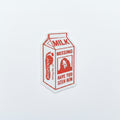 The Hocking Hills Store Bigfoot Missing milk carton sticker with red text and Bigfoot image.