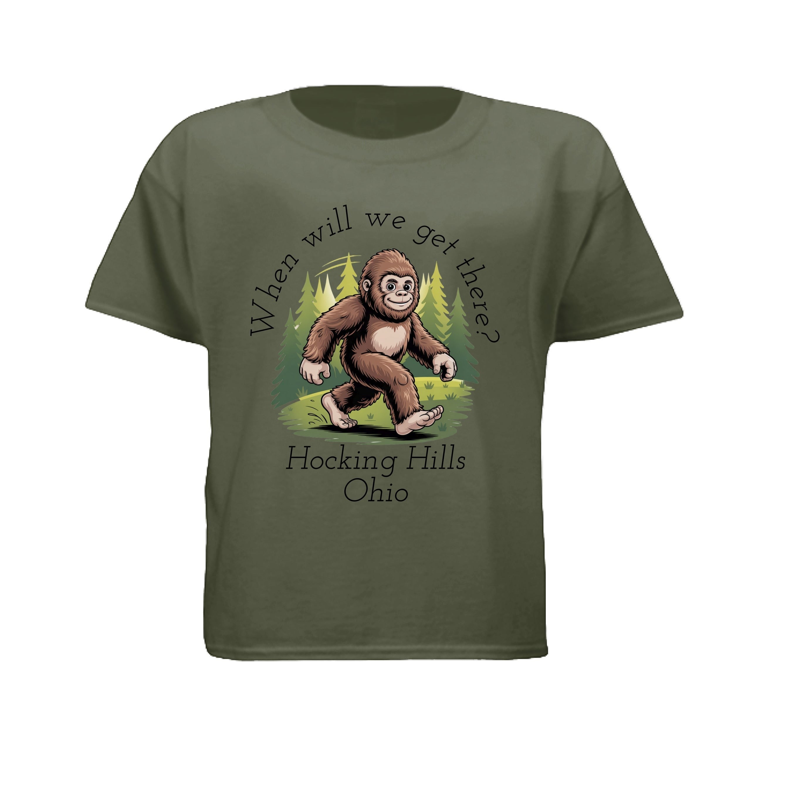 The Hocking Hills Store kids olive green Bigfoot t-shirt with