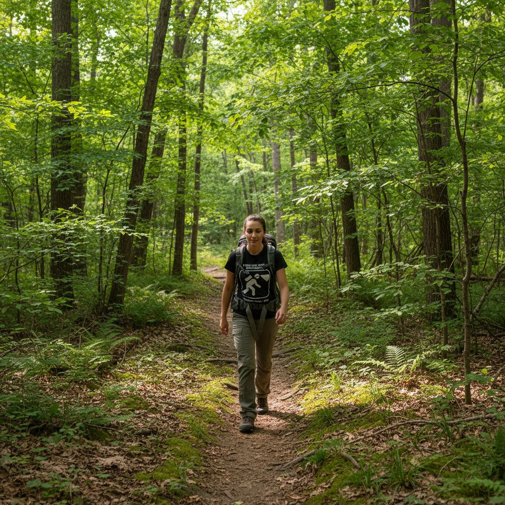 The Hocking Hills Store black cotton t-shirt with white graphic of a spelunker and text "I FEEL LIKE SOME SPELUNKING HOCKING HILLS, OHIO".