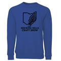 The Hocking Hills Store blue crew neck sweatshirt with Ohio outline and "The Hocking Hills Craft Show" text graphic.