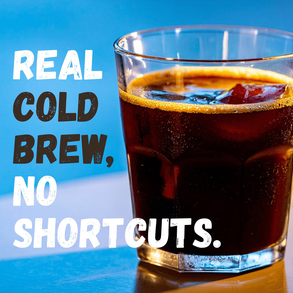 The Hocking Hills Store Classic Cold Brew coffee with ice in a glass, smooth and bold.