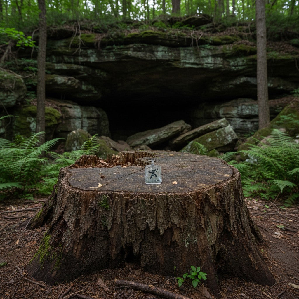 The Hocking Hills Store keychain with a climber graphic and text 'Caves & Rocks = Love' and 'Hocking Hills, OH'.