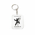 The Hocking Hills Store keychain with a climber graphic and text Caves & Rocks = Love, Hocking Hills, OH.