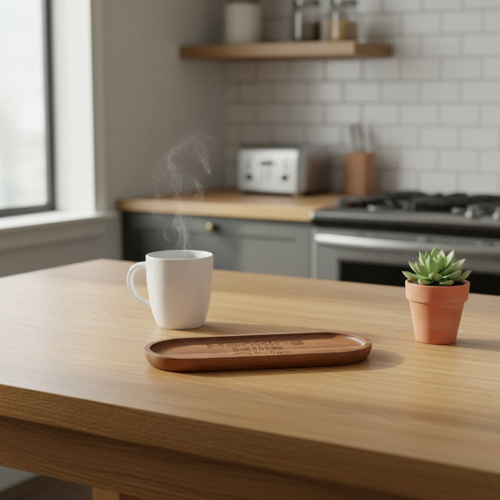 The Hocking Hills Store engraved wooden serving tray with "Hocking Hills Ohio" text. Natural wood finish, oval shape.