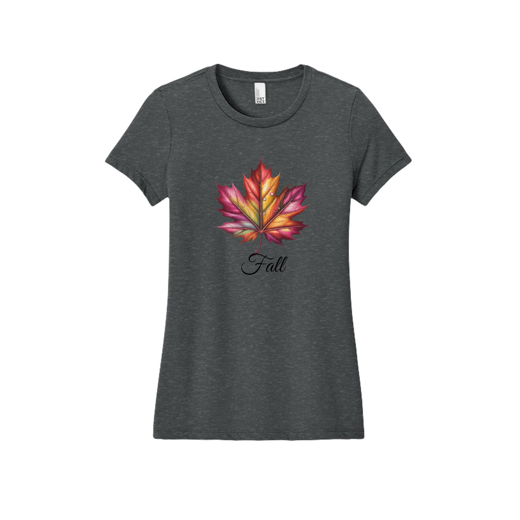 The Hocking Hills Store charcoal grey crewneck t-shirt featuring a vibrant maple leaf graphic with Fall script text.