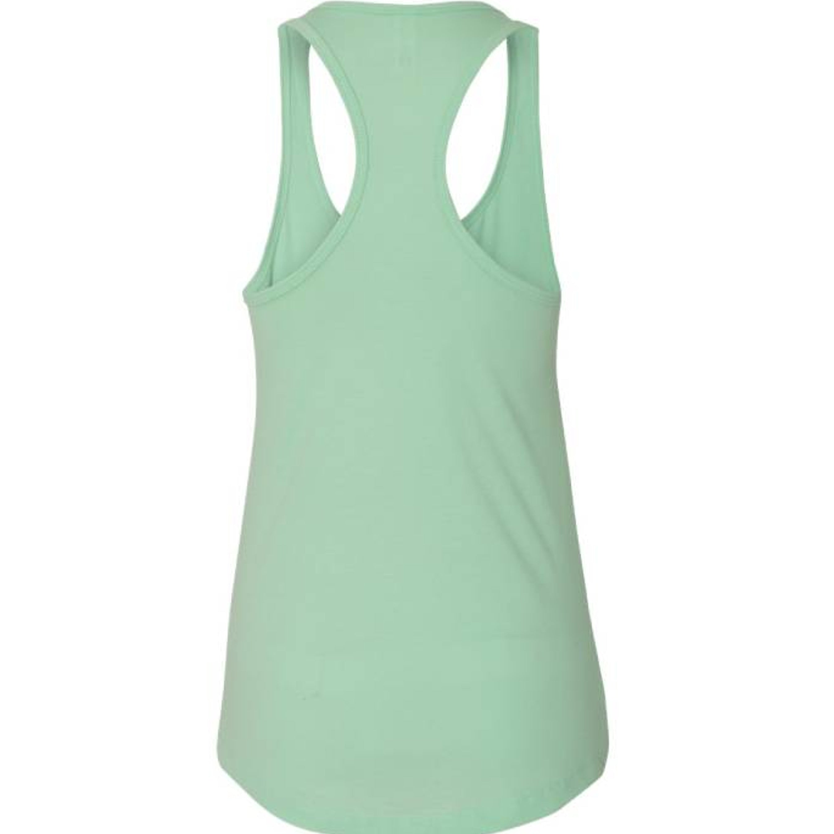 The Hocking Hills Store light green racerback tank top made from lightweight cotton-polyester jersey, back view.