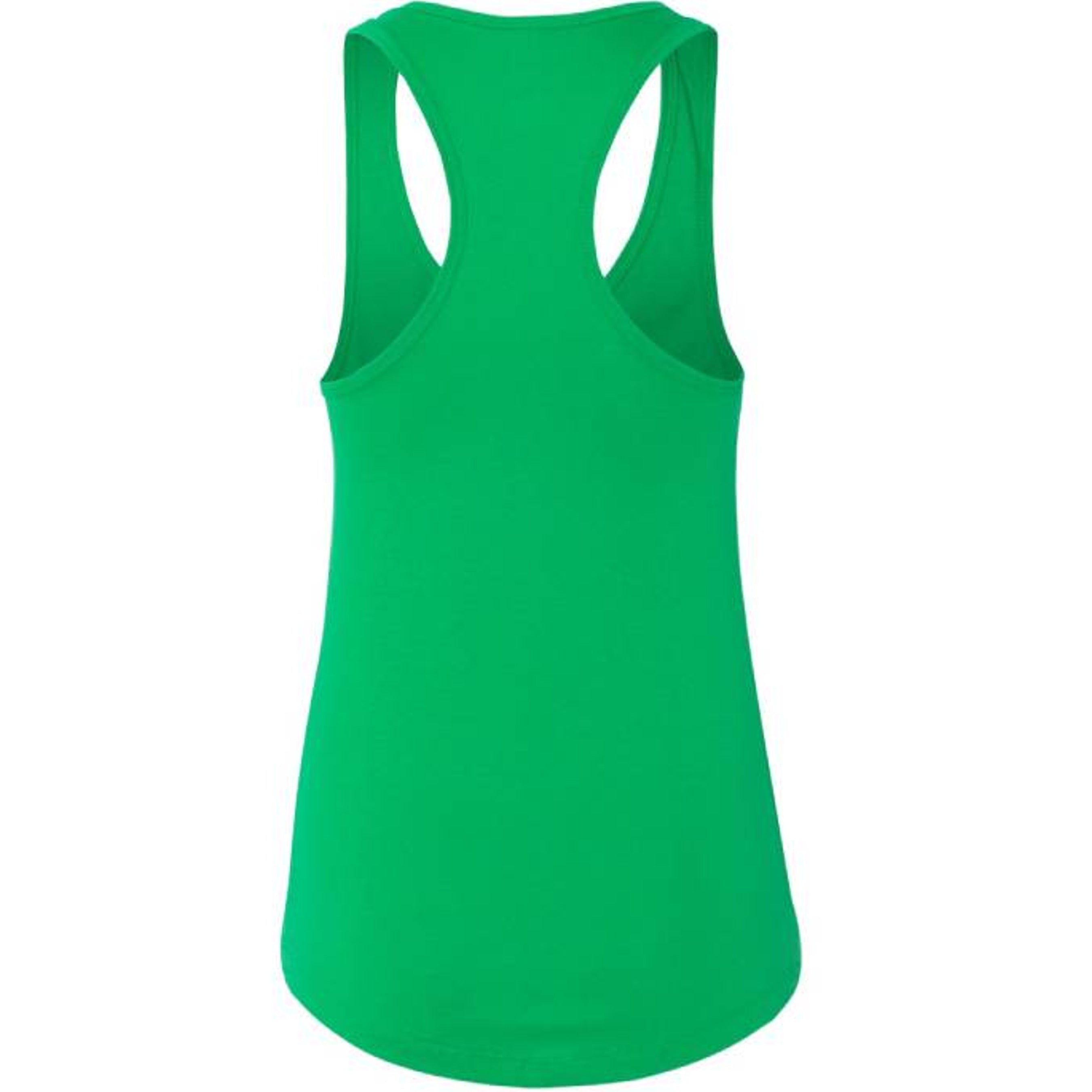 The Hocking Hills Store green racerback tank top made from lightweight cotton-polyester jersey, back view.