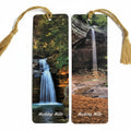 The Hocking Hills Store Hocking Hills picture bookmarks featuring waterfalls and forest scenes. Gold tassels attached.