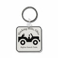 The Hocking Hills Store Bigfoot Search Team keychain features a Jeep graphic and text. Silver keyring attached.