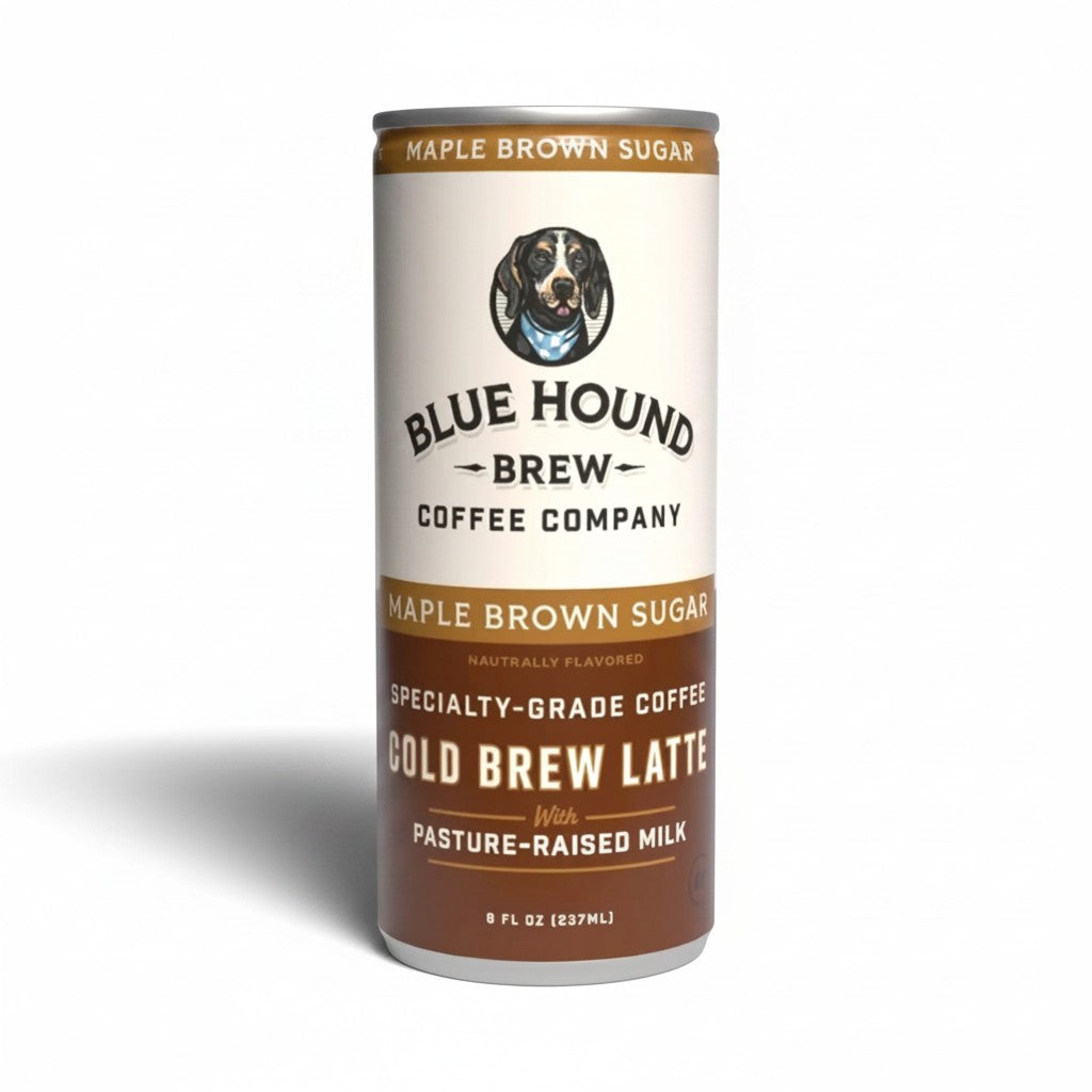 The Hocking Hills Store Blue Hound Brew Maple Brown Sugar Cold Brew Latte with pasture-raised milk.