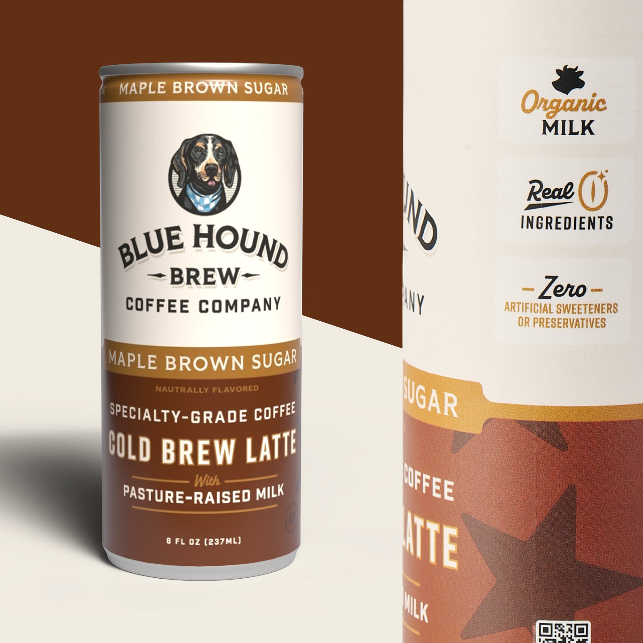 The Hocking Hills Store Blue Hound Brew Coffee Company Maple Brown Sugar Cold Brew Latte can with organic milk and real ingredients.