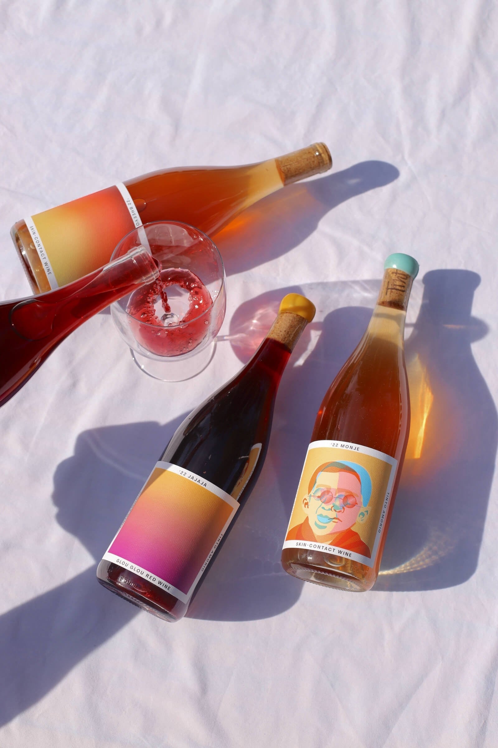 The Hocking Hills Store Natural Wine Essential Bundle: Jajaja Glou Glou Red Wine, Bheeyo Orange Wine, and Monje Orange Wine.