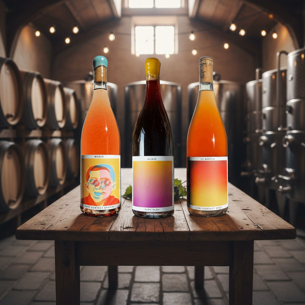 The Hocking Hills Store Natural Wine Sampler features three bottles: pink Monje Skin-Contact Orange Wine, dark red Jajaja Glou Glou Red Wine, and orange '22 Bheeyo Skin-Contact Wine.
