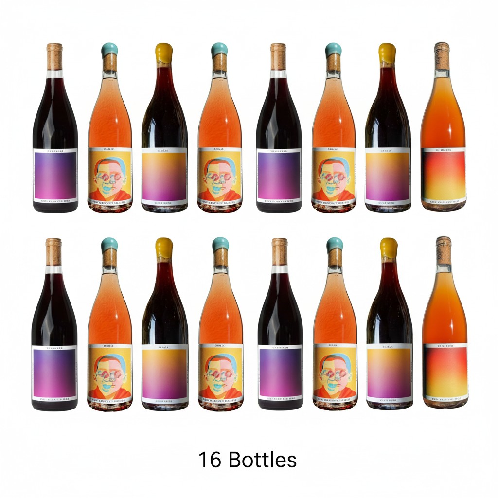 The Hocking Hills Store Natural Wine Chaand Sampler includes four bottles: red, rosé, and two orange wines with colourful, abstract labels.