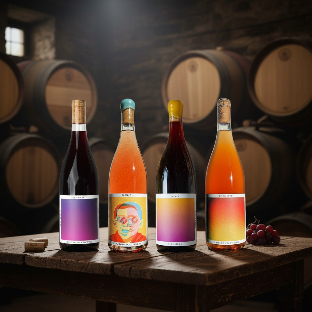 The Hocking Hills Store Natural Wine Chaand Sampler features four bottles: red, rosé, and two orange wines with modern, colourful labels.