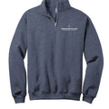 The Hocking Hills Store navy blue quarter zip sweatshirt with a cadet collar and white Passioninyou.org logo on the left chest.