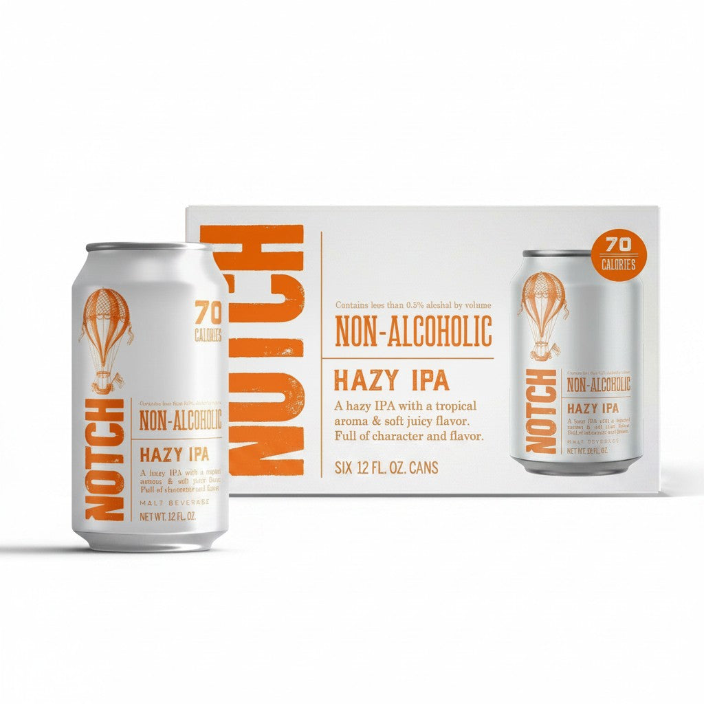 The Hocking Hills Store Non-Alcoholic Hazy IPA 6-pack of 12oz cans with tropical aroma and soft juicy flavor.