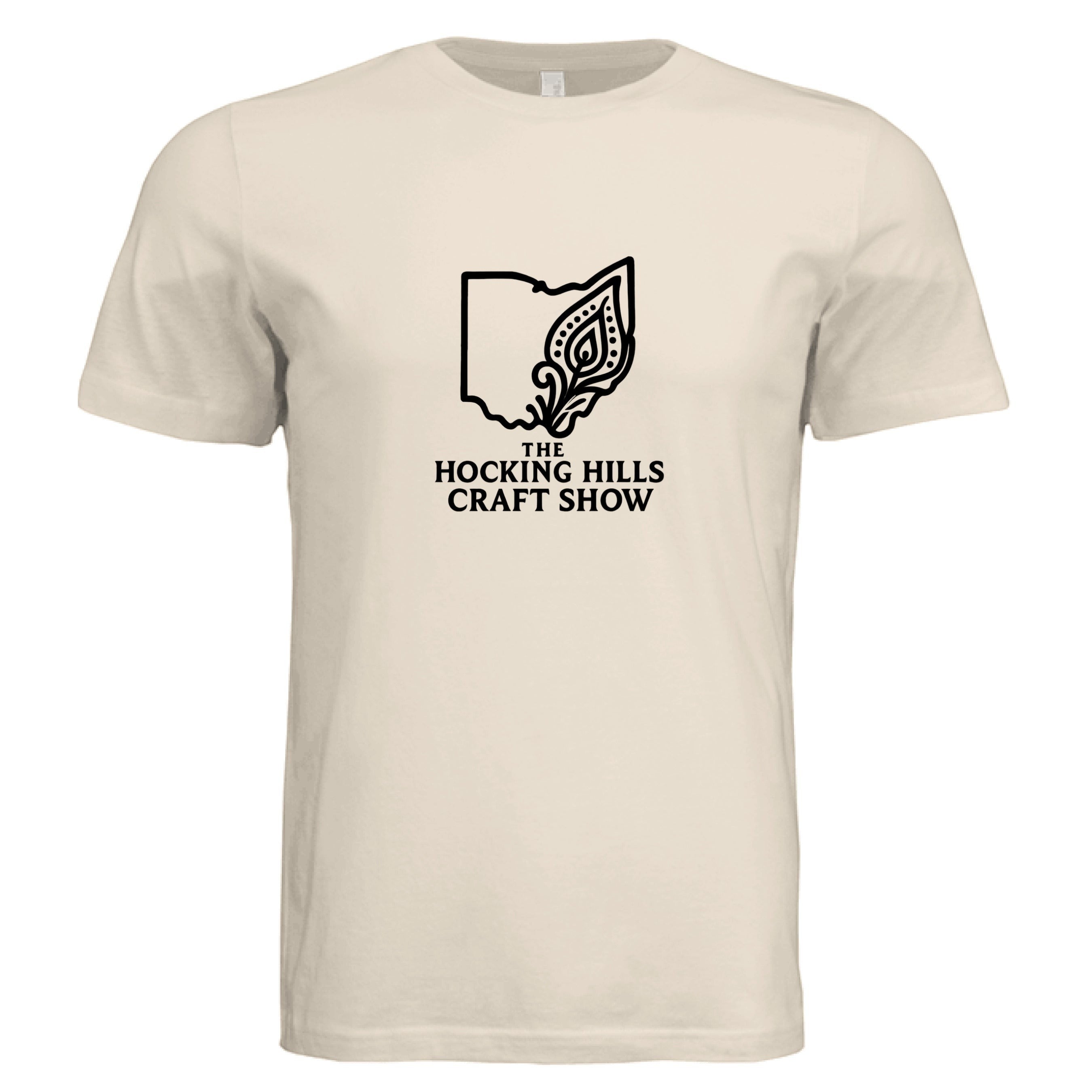 The Hocking Hills Store unisex tri-blend t-shirt in cream with a black outline of Ohio and