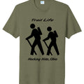 The Hocking Hills Store olive green tri-blend t-shirt with black "Trail Life" graphic and hikers.
