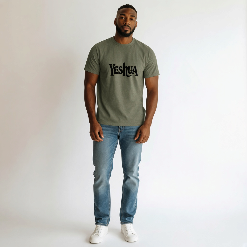 The Hocking Hills Store olive green Yeshua t-shirt with black graphic lettering on the chest