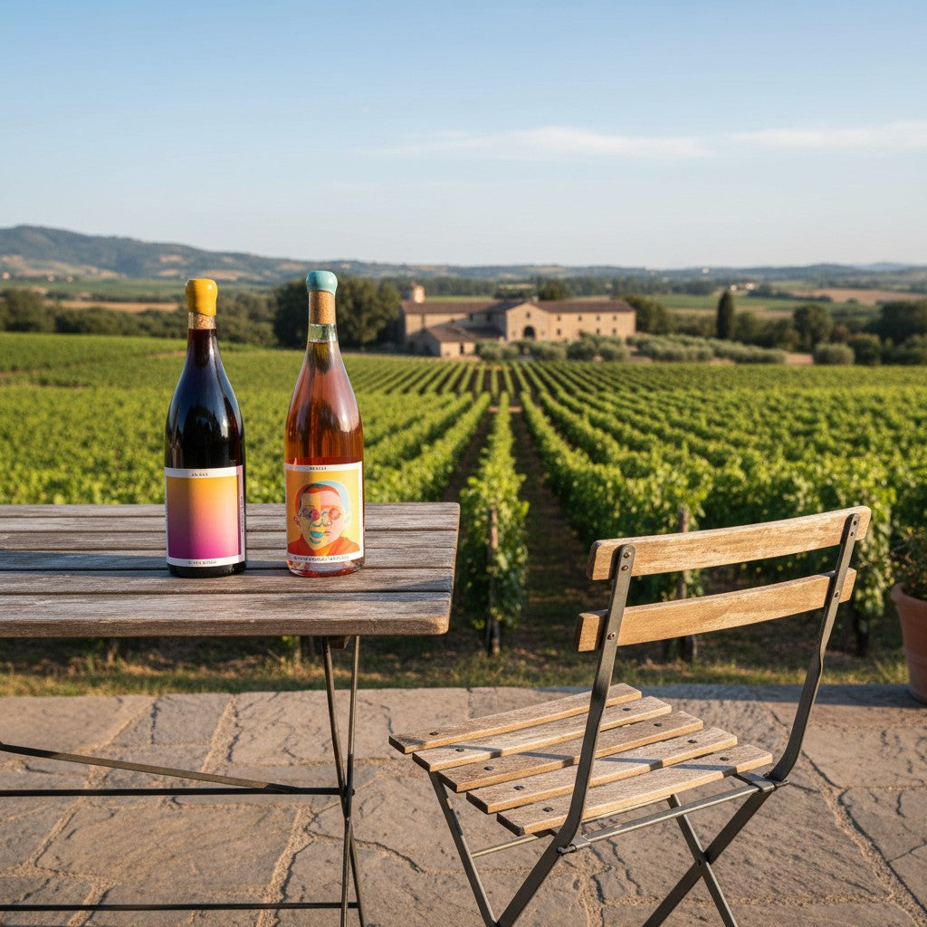 The Hocking Hills Store Orange Wine & Glou Glou bundle featuring a dark red wine and a rosé orange wine, perfect for parties.