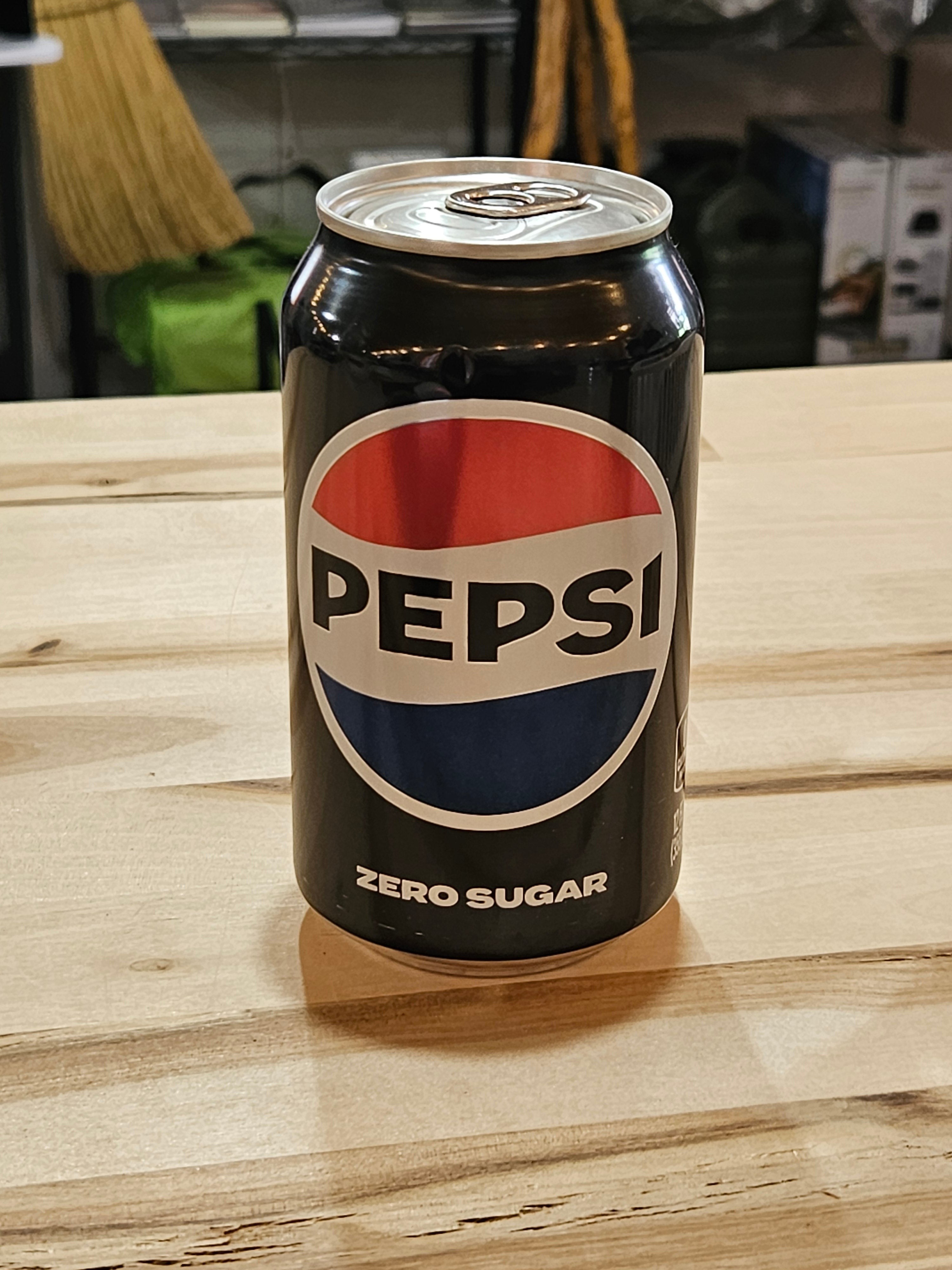 The Hocking Hills Store Pepsi Zero Sugar soda can on a wooden table