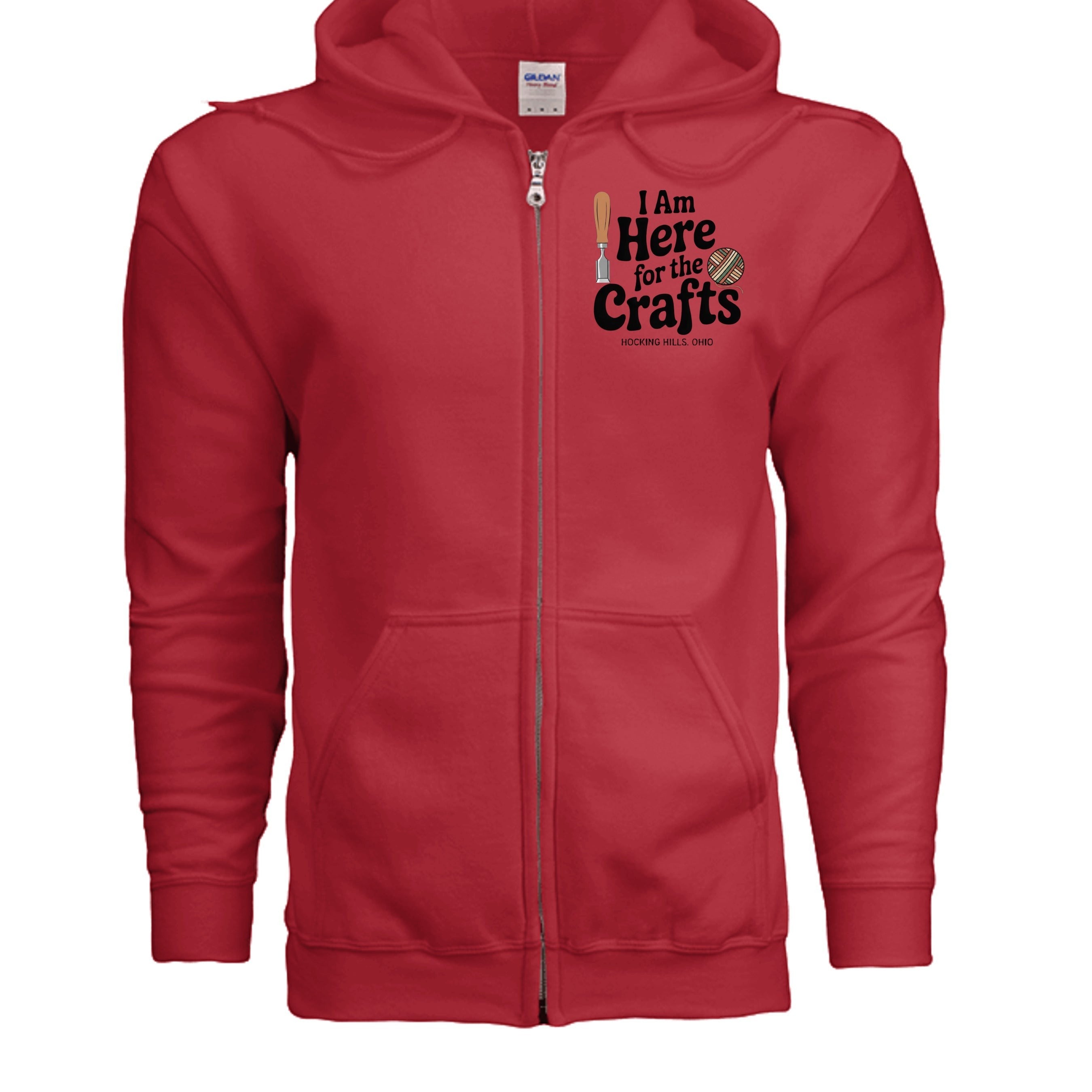 The Hocking Hills Store red zip-up hoodie with