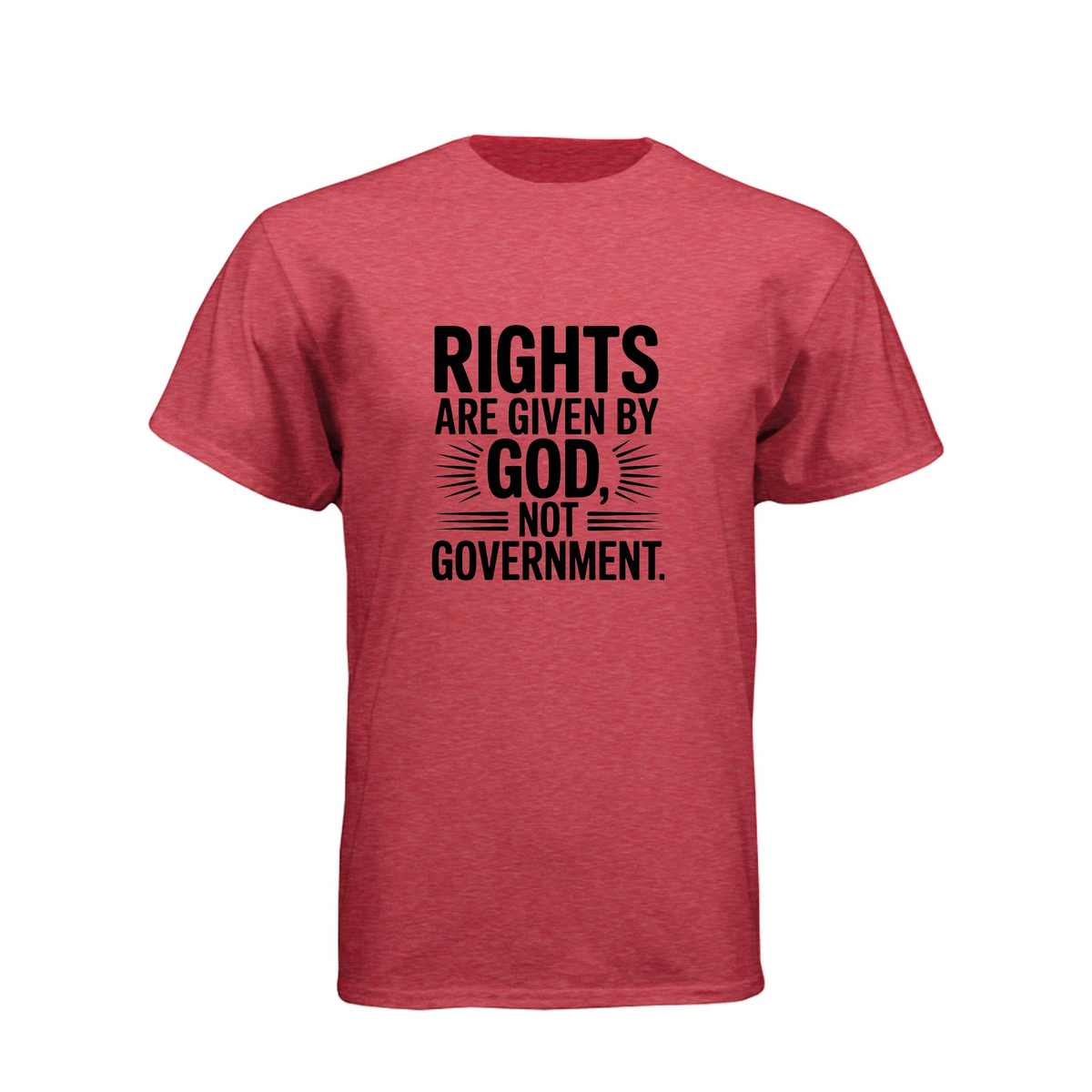 The Hocking Hills Store red heathered graphic t-shirt with Rights Are Given By God Not Government text in black.