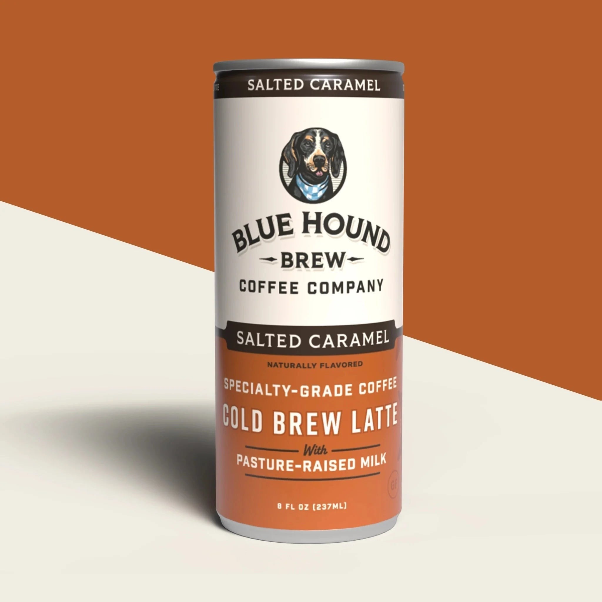 The Hocking Hills Store's Blue Hound Brew Salted Caramel Cold Brew Latte can with pasture-raised milk.