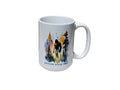 The Hocking Hills Store Sasquatch Big Foot watercolor design on a 15oz white ceramic coffee mug with forest background.