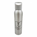 The Hocking Hills Store silver steel water bottle with grey lid and loop, featuring a graphic of Ohio with hiking icon.