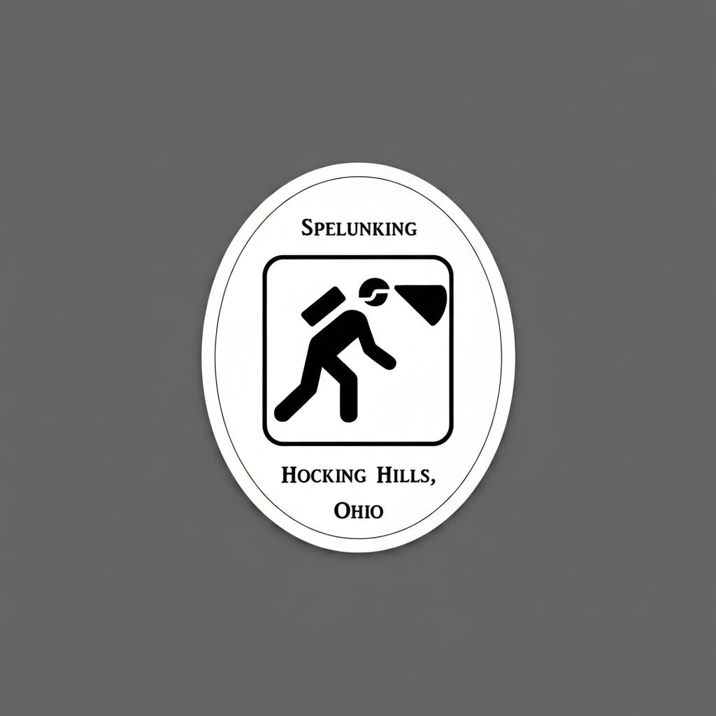 The Hocking Hills Store Spelunking bumper sticker with a black caver graphic and text.
