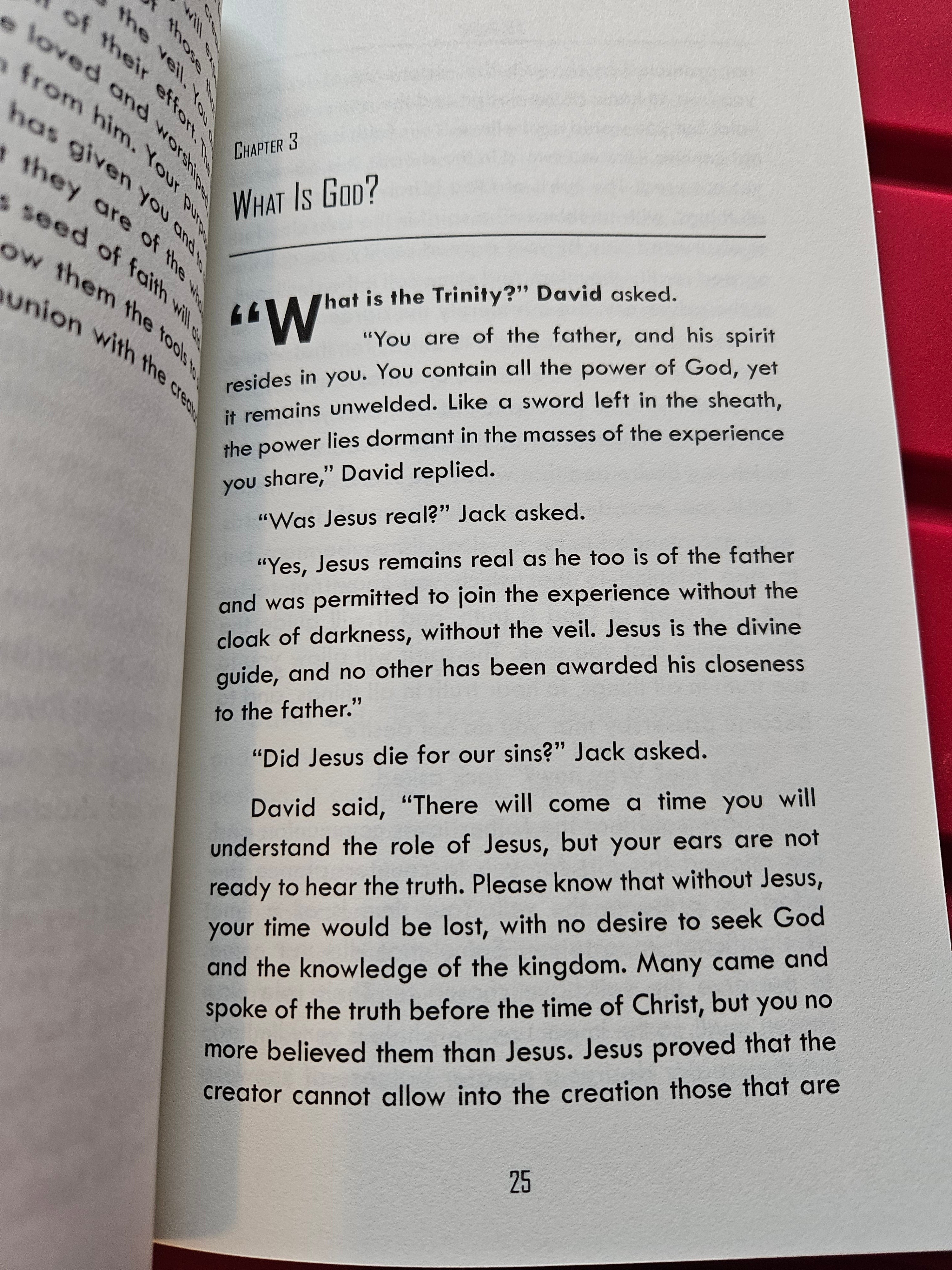 The Hocking Hills Store's book 'The Veil: A Journey to the Other Side' features Chapter 3: What Is God? discussing the Trinity and Jesus.