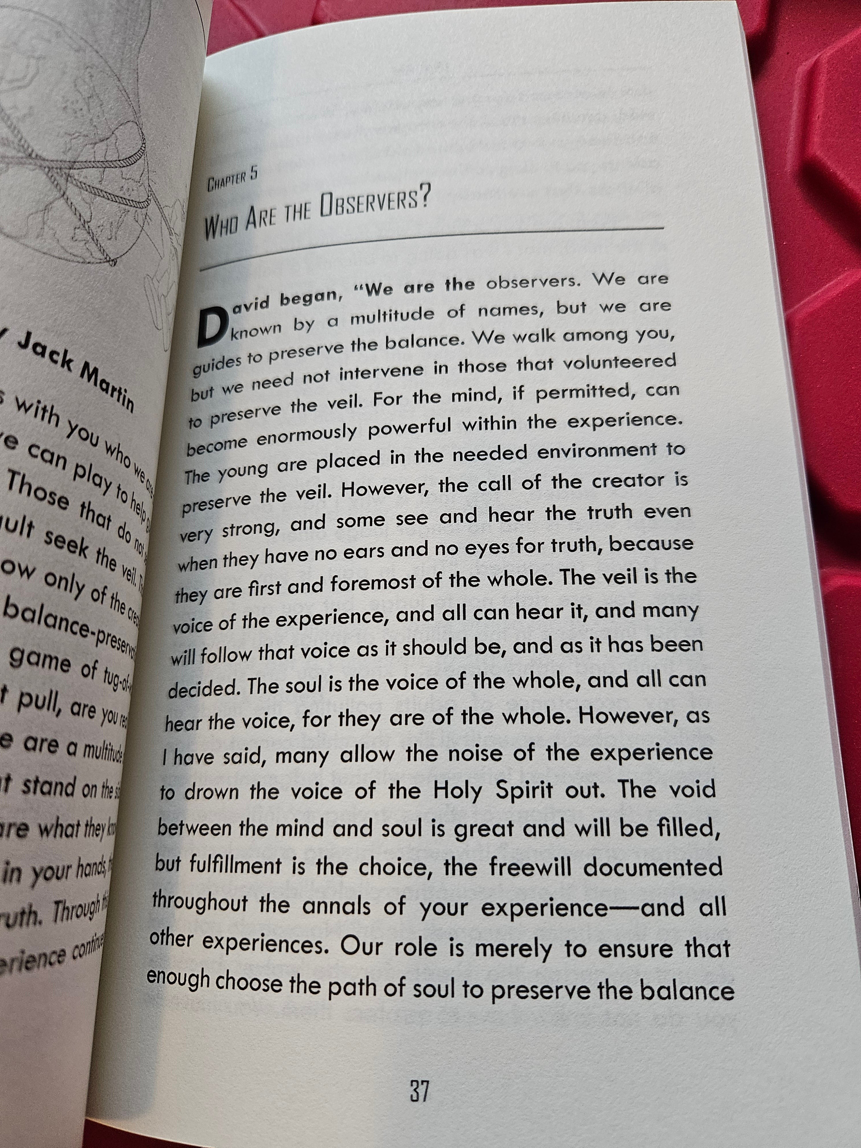 The Hocking Hills Store's book 'The Veil: A Journey to the Other Side' features chapter 5, 'Who Are the Observers?', discussing spiritual journeys and self-discovery.