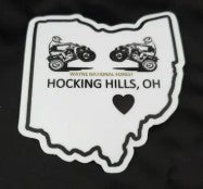 The Hocking Hills Store Wayne National Forest Ohio bumper sticker featuring ATVs and a heart.