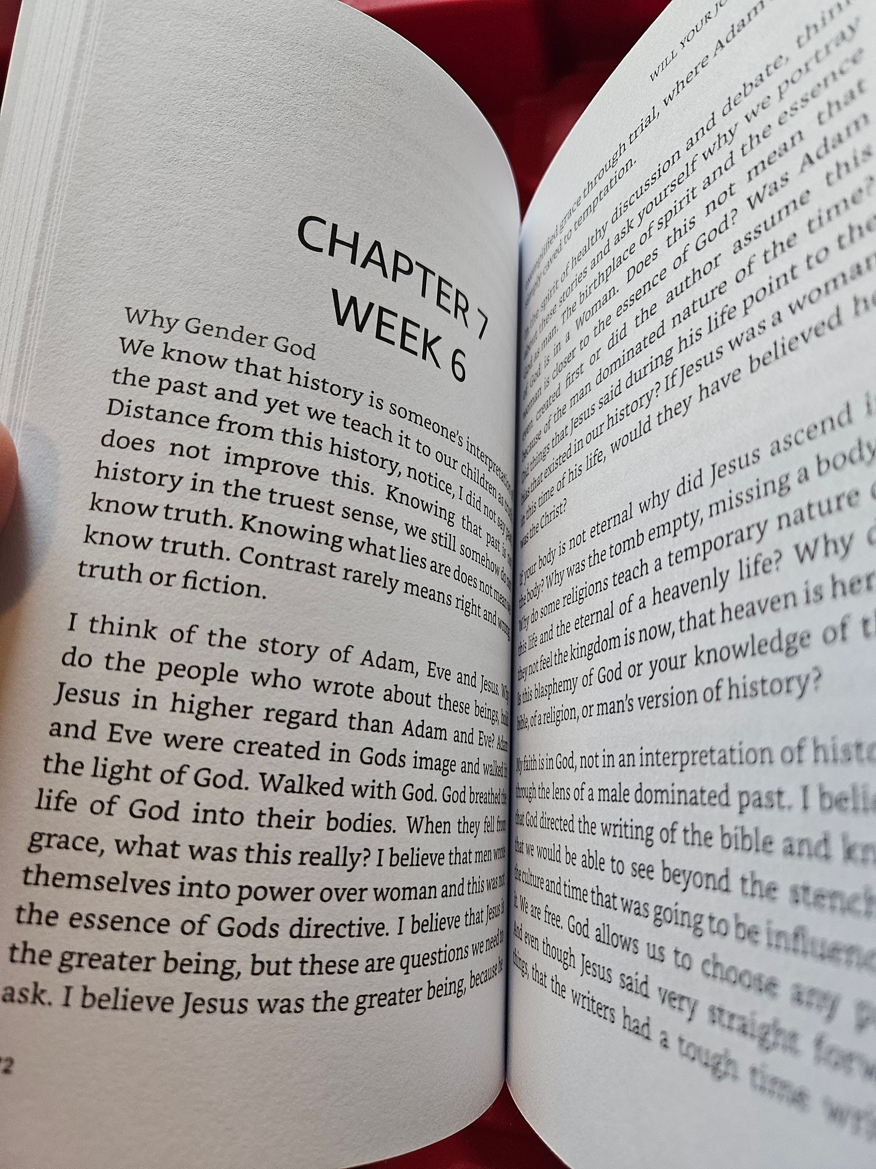 The Hocking Hills Store's "Will Your Journey Matter" book, Chapter 7, Week 6, discussing faith, self-discovery, and gender God.